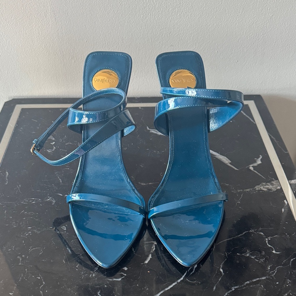 Saint Laurent Salome Blue and Orange Wedge Sandals 39 - Picture 2 of 5